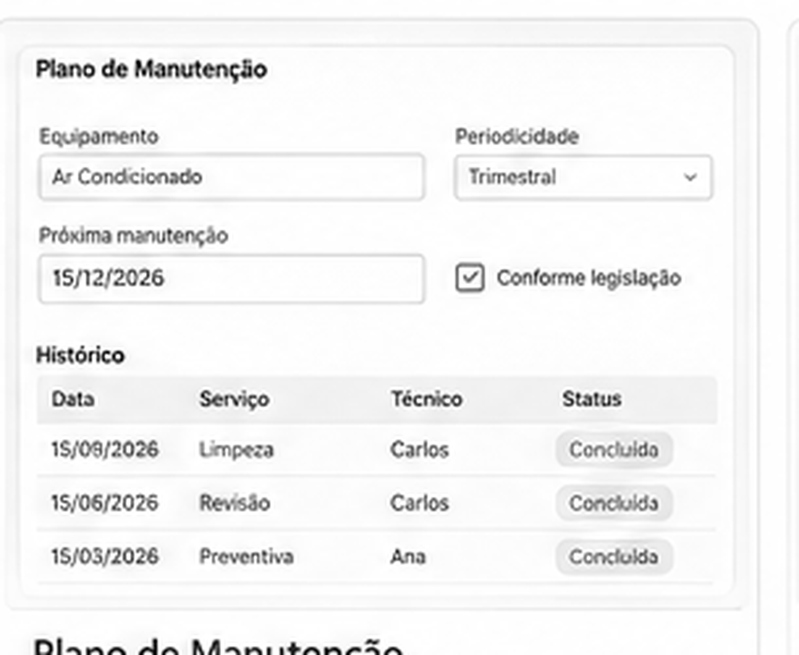Plano de manutenção no ÁgilOS